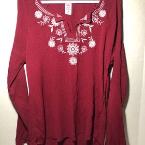 Justice Long Sleeve Rayon Blouse, Maroon/White, 8